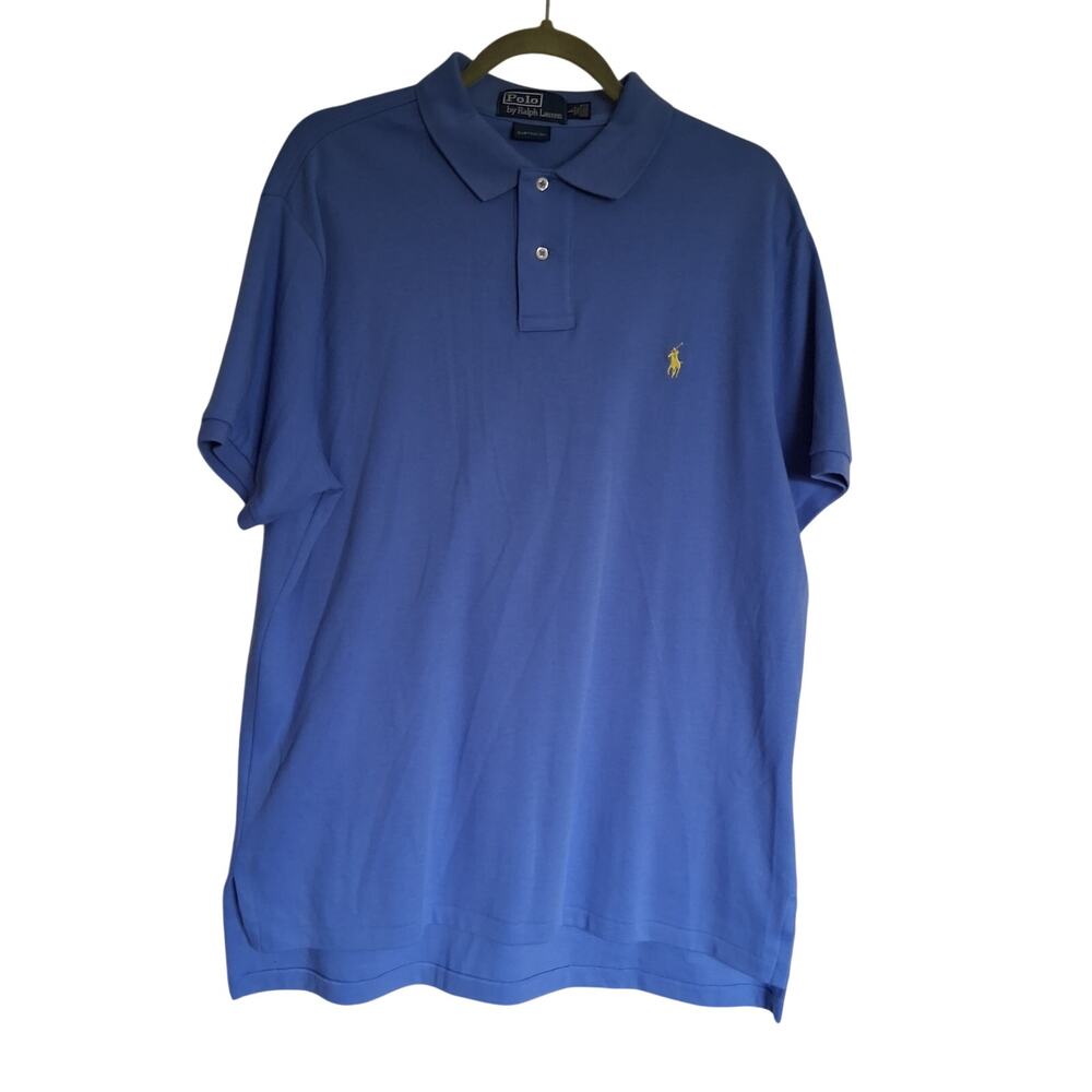 Polo Ralph Lauren Mens L Custom Fit Blue Polo Shirt Yellow Pony Logo